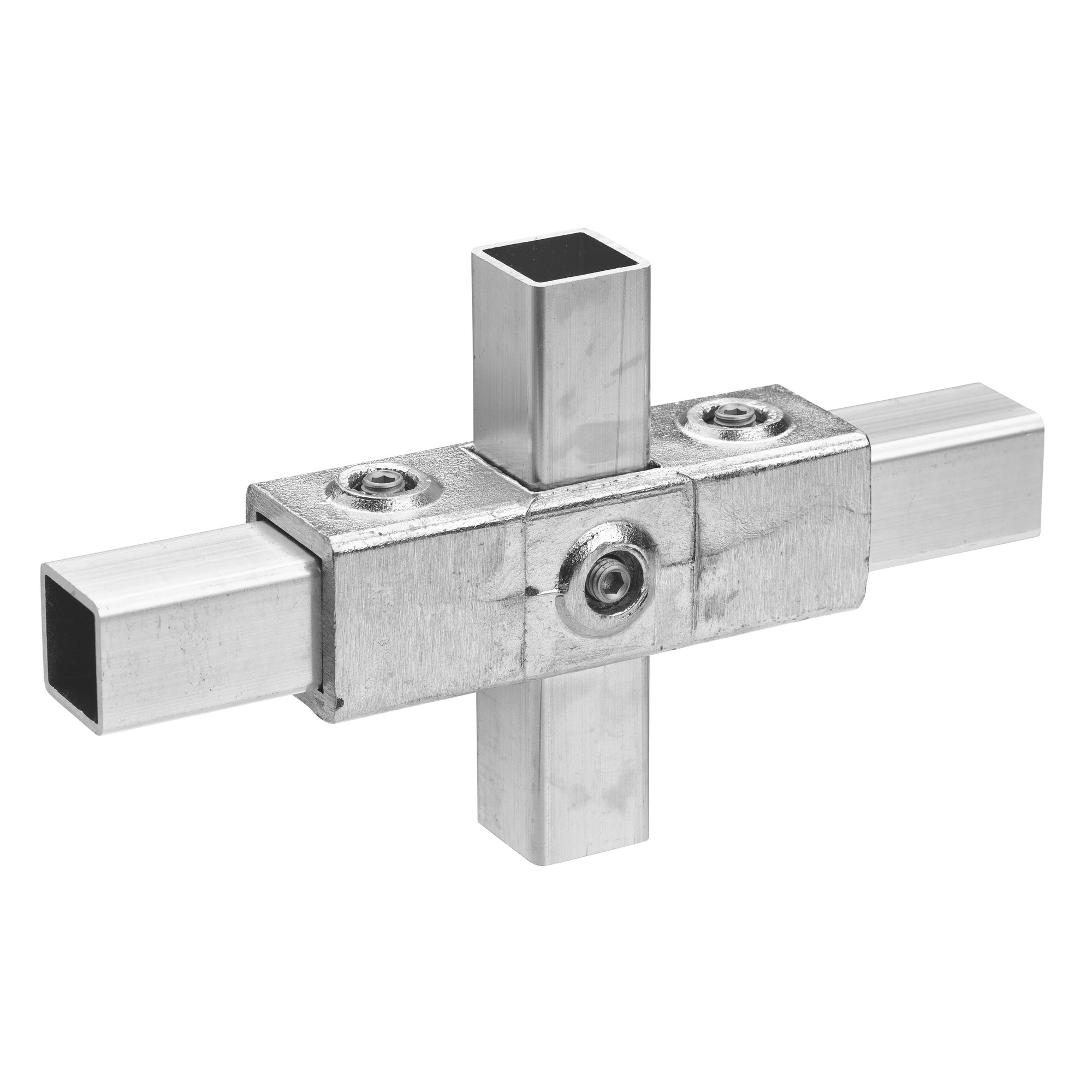 Buiskoppeling kruisstuk aluminium ⧄ 25 mm zijdeglans vierkant